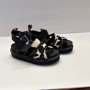 Dr. Marten Women Black & White Cow-Print Sandals